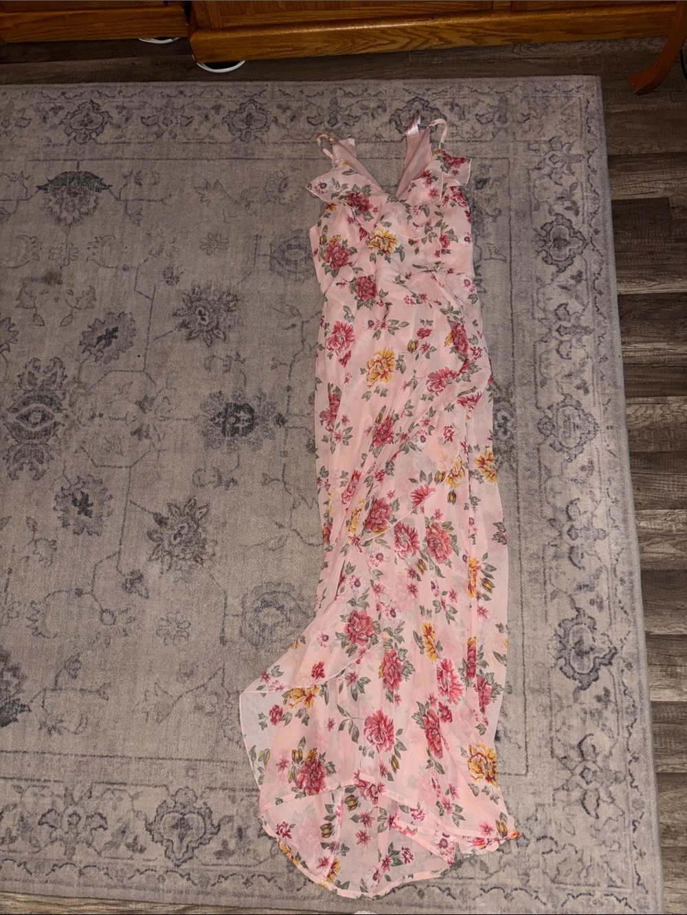 No Boundaries Pink Floral Asymmetrical Maxi Dress